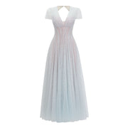 Radiya Blue Floral Lace Pleated Maxi Dress