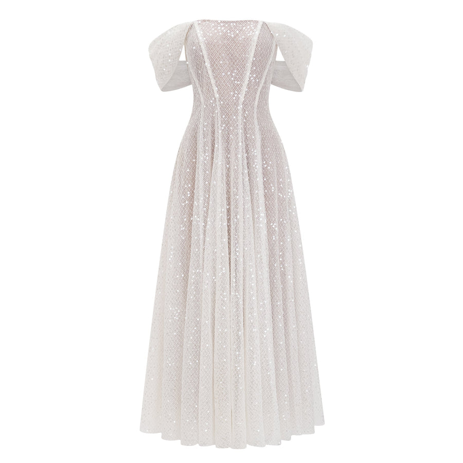 Esme White Off Shoulder Embellished Maxi Dress