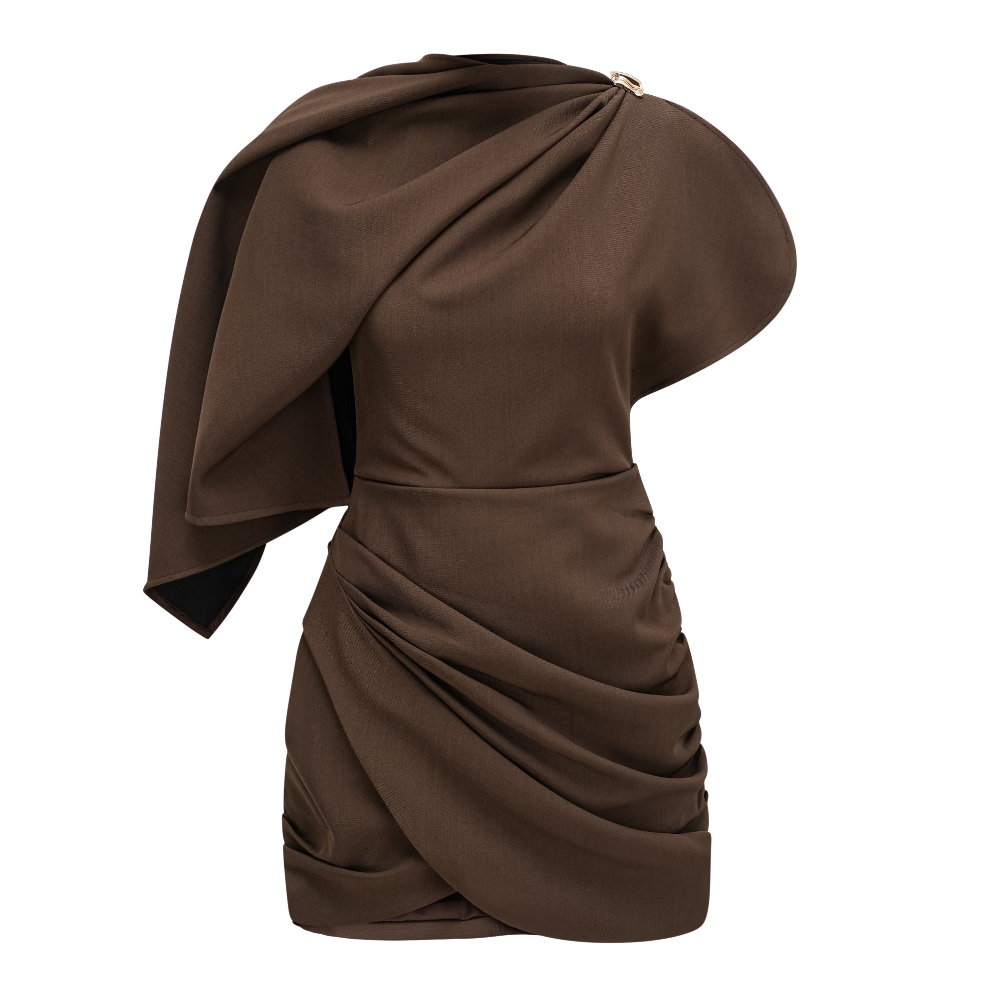 Francesca Brown Asymmetrical Gathered Mini Dress  (Final Sale-US Only)
