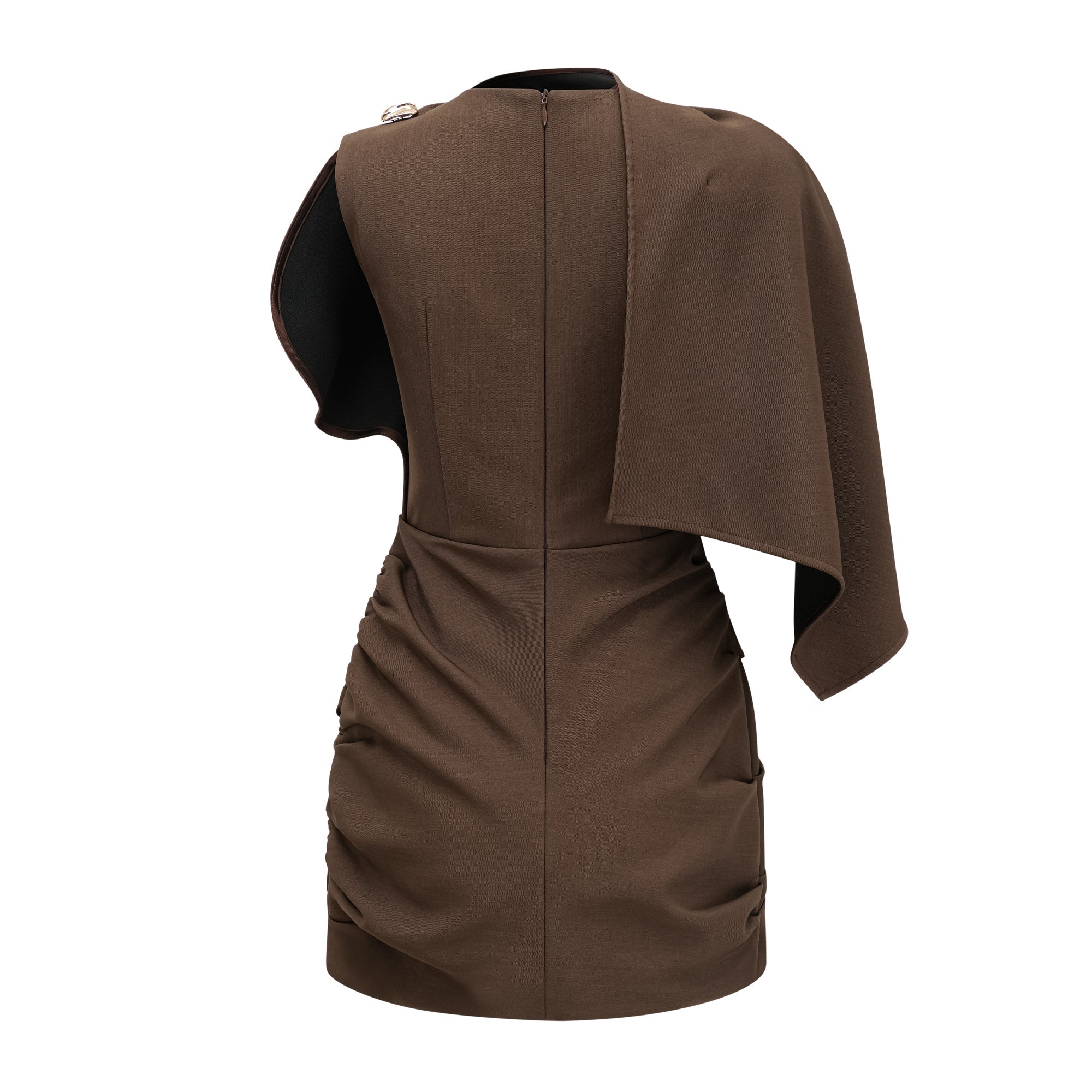 Francesca Brown Asymmetrical Gathered Mini Dress  (Final Sale-US Only)