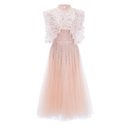 Margaret Light Pink Floral Crochet Midi Dress