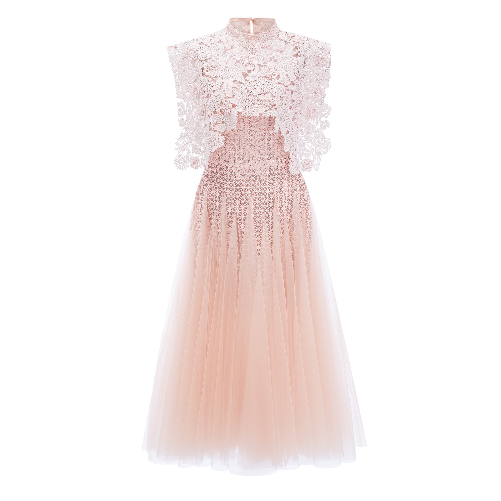 Margaret Light Pink Floral Crochet Midi Dress