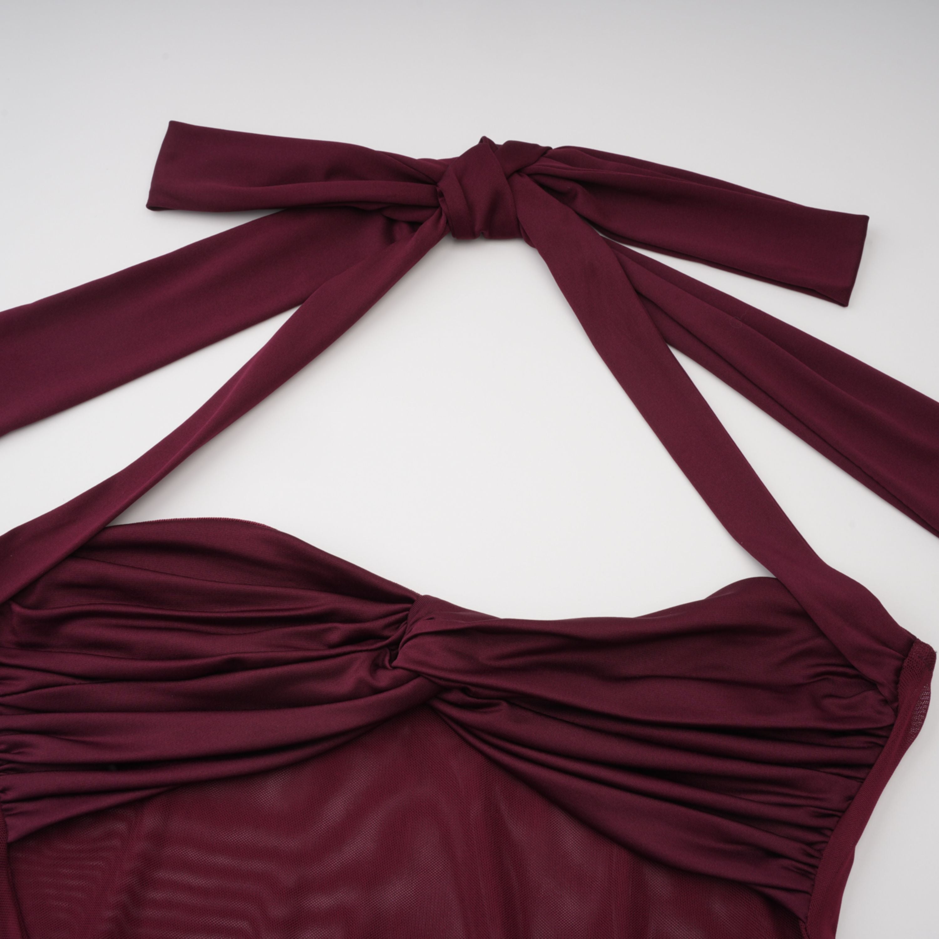 Amandine Burgundy Halterneck Gathered Maxi Dress (Final Sale-US Only)