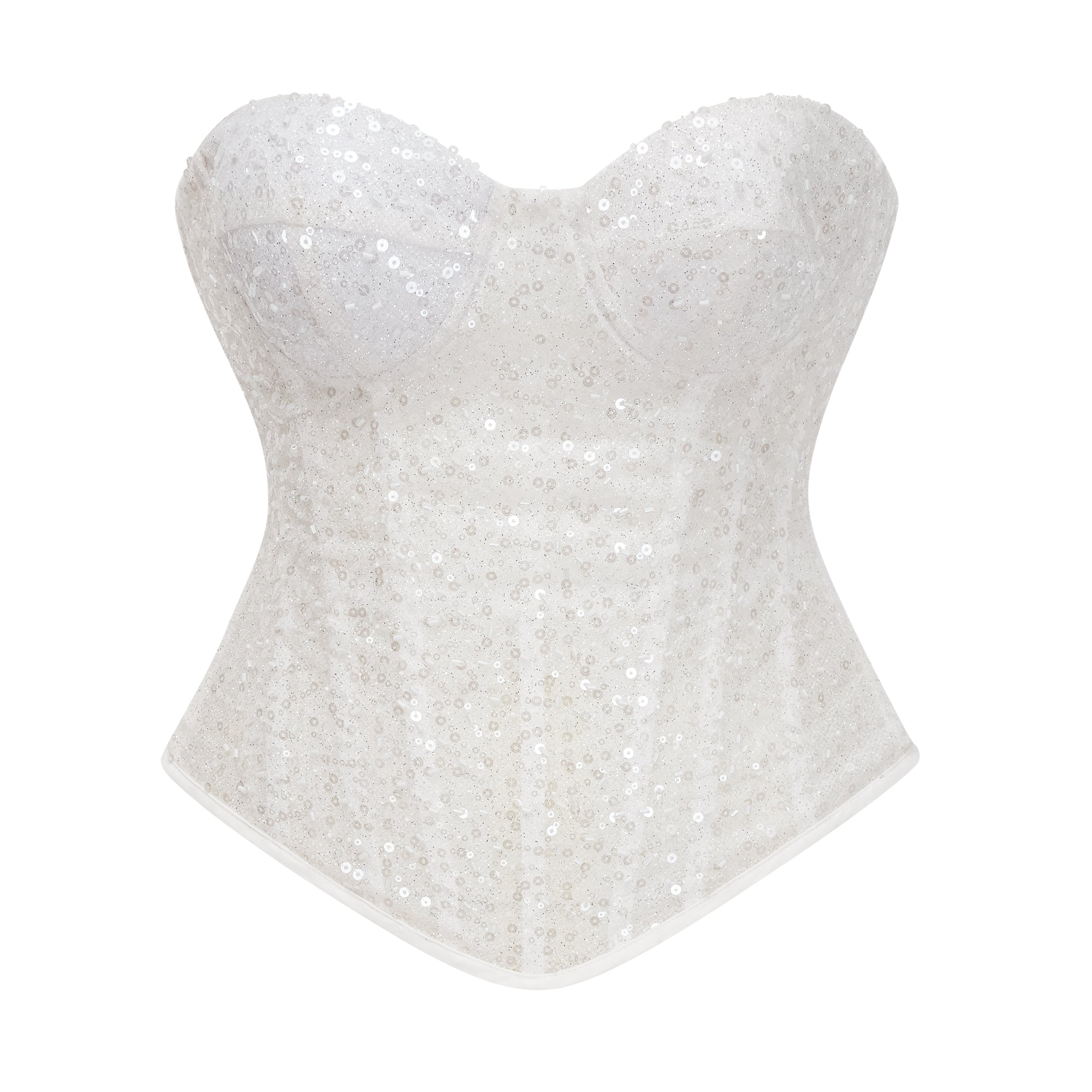 Zora White Sequin Corset Top & Satin Skirt Set (Final Sale-US Only)