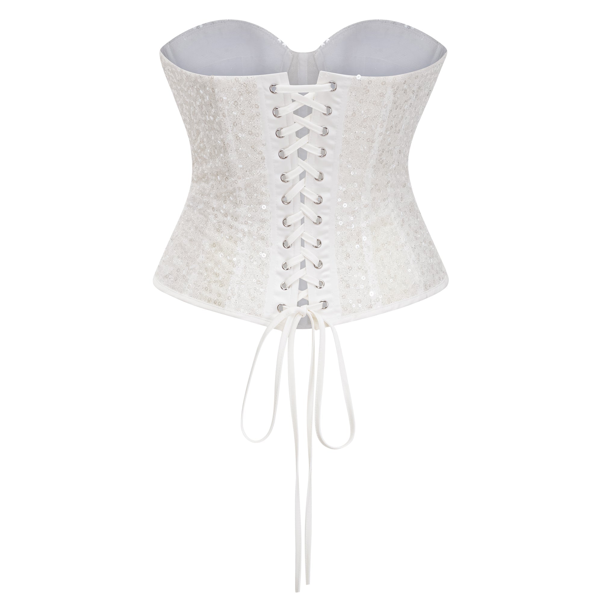 Zora White Sequin Corset Top & Satin Skirt Set (Final Sale)
