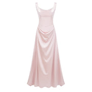Fiona Pink Satin Square Neck Maxi Dress (Final Sale-US Only)