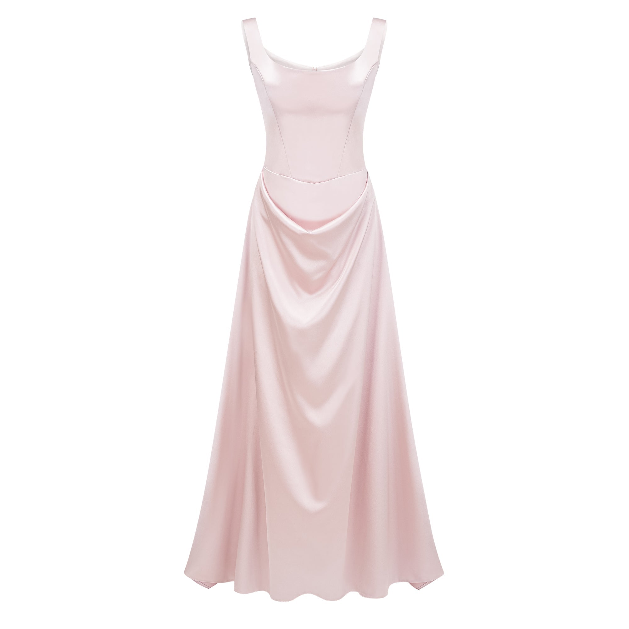 Fiona Pink Satin Square Neck Maxi Dress (Final Sale-US Only)