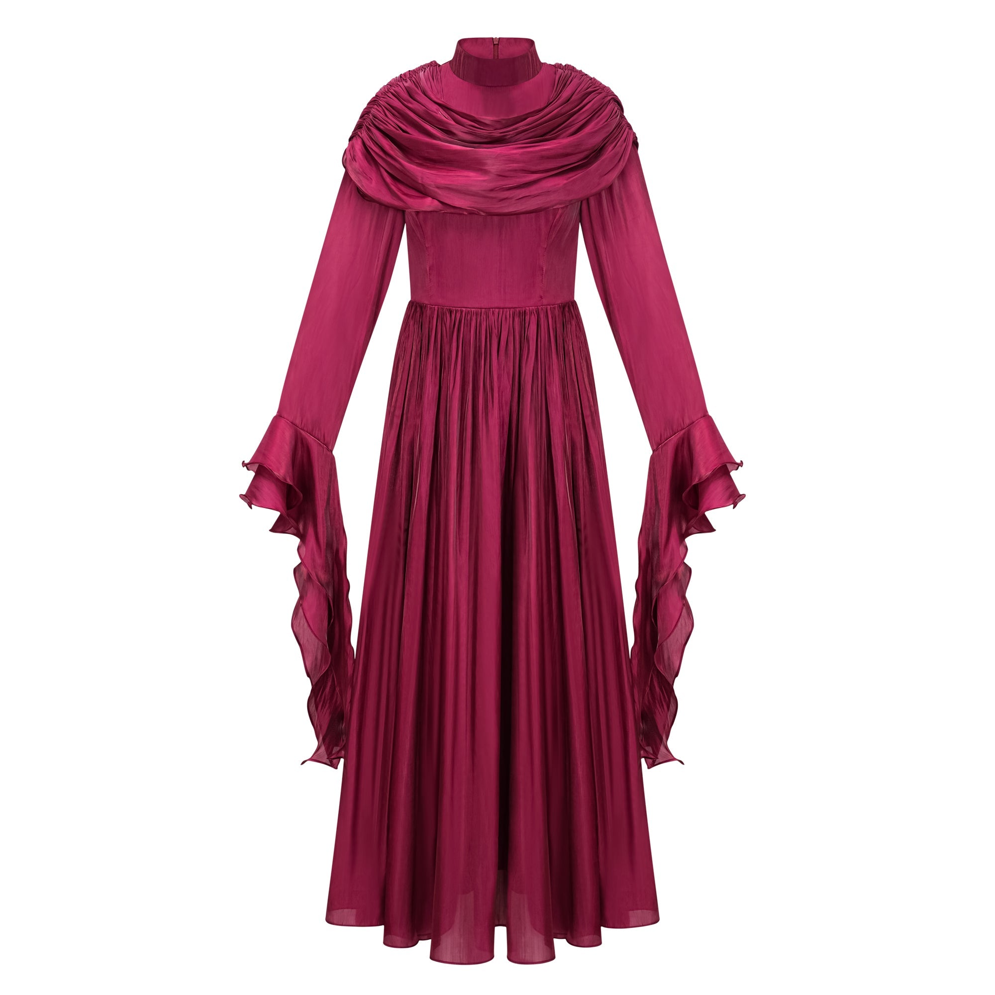 Danuta Burgundy Ruched Pleated Maxi Dress (Final Sale)