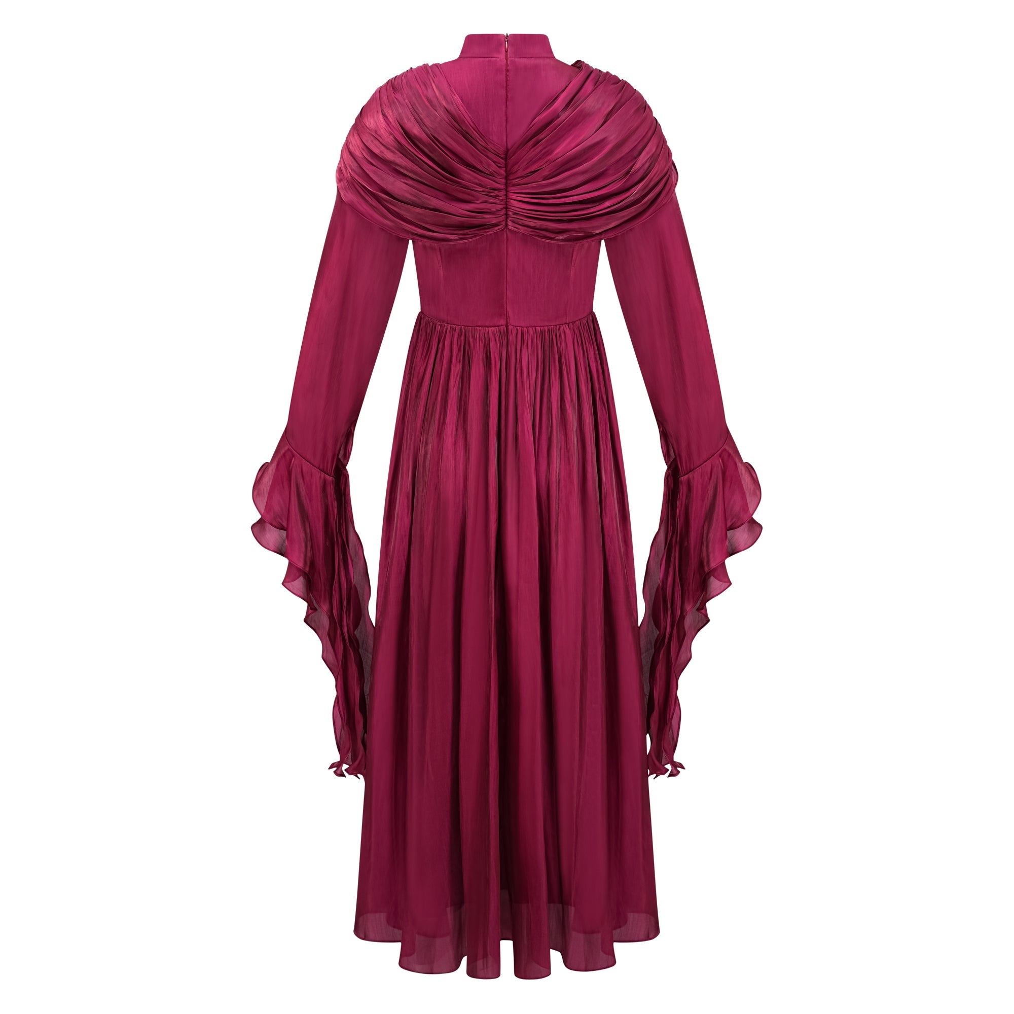 Danuta Burgundy Ruched Pleated Maxi Dress (Final Sale-US Only)