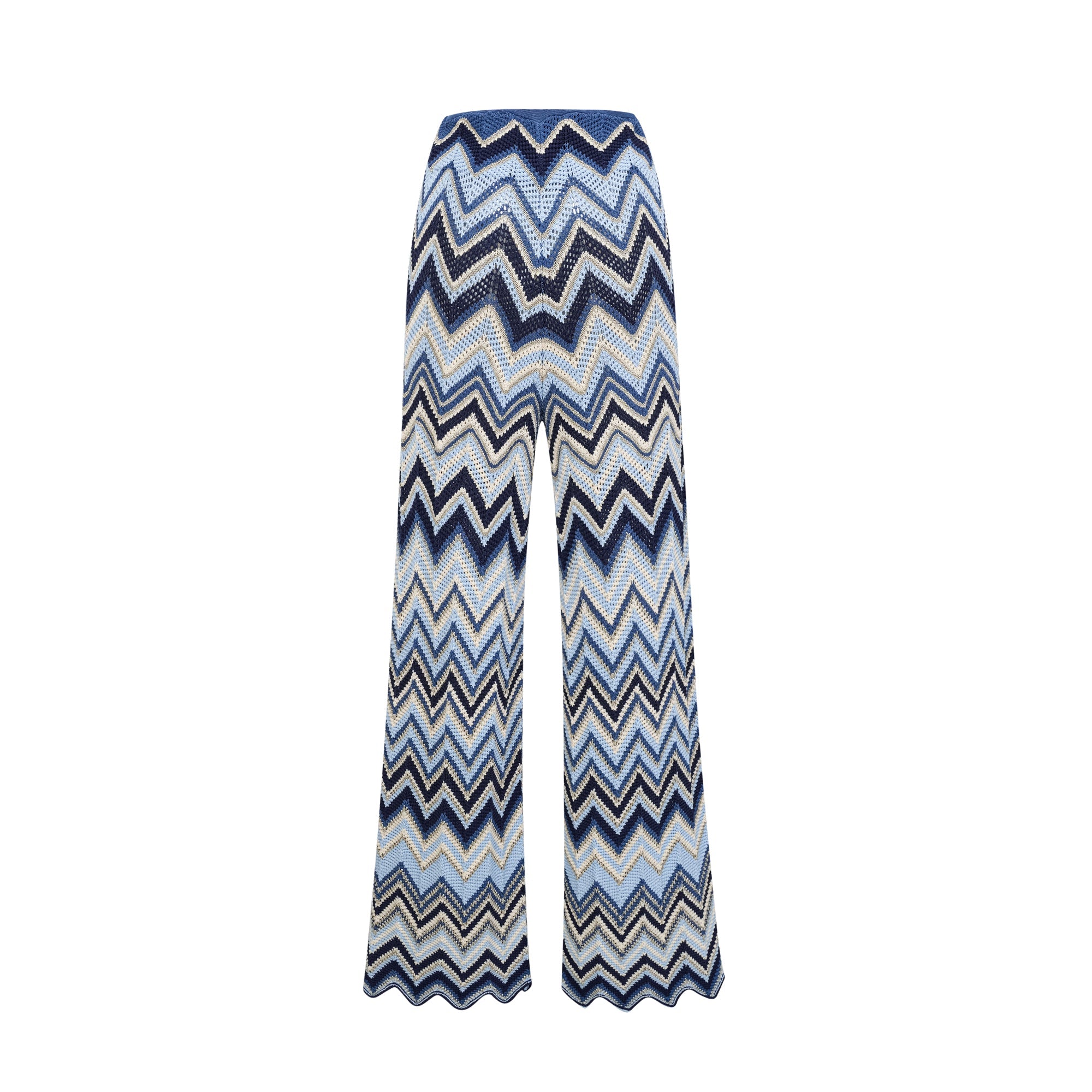 Irina blue zigzag-woven pointelle-knit top & trousers matching set