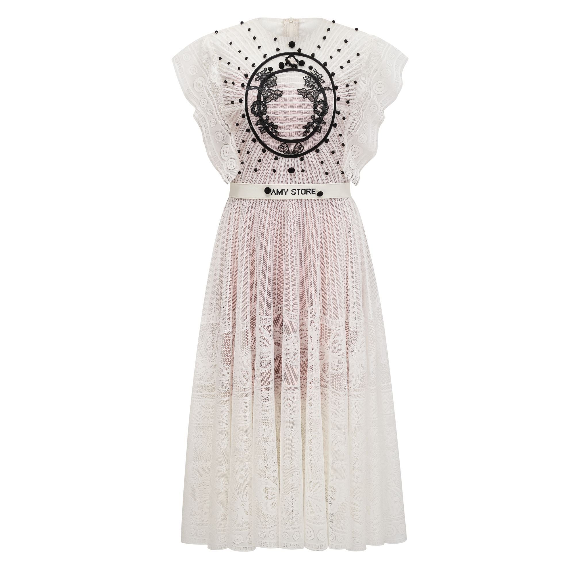 Phoebe White Jacquard Floral-lace Pleated Midi Dress