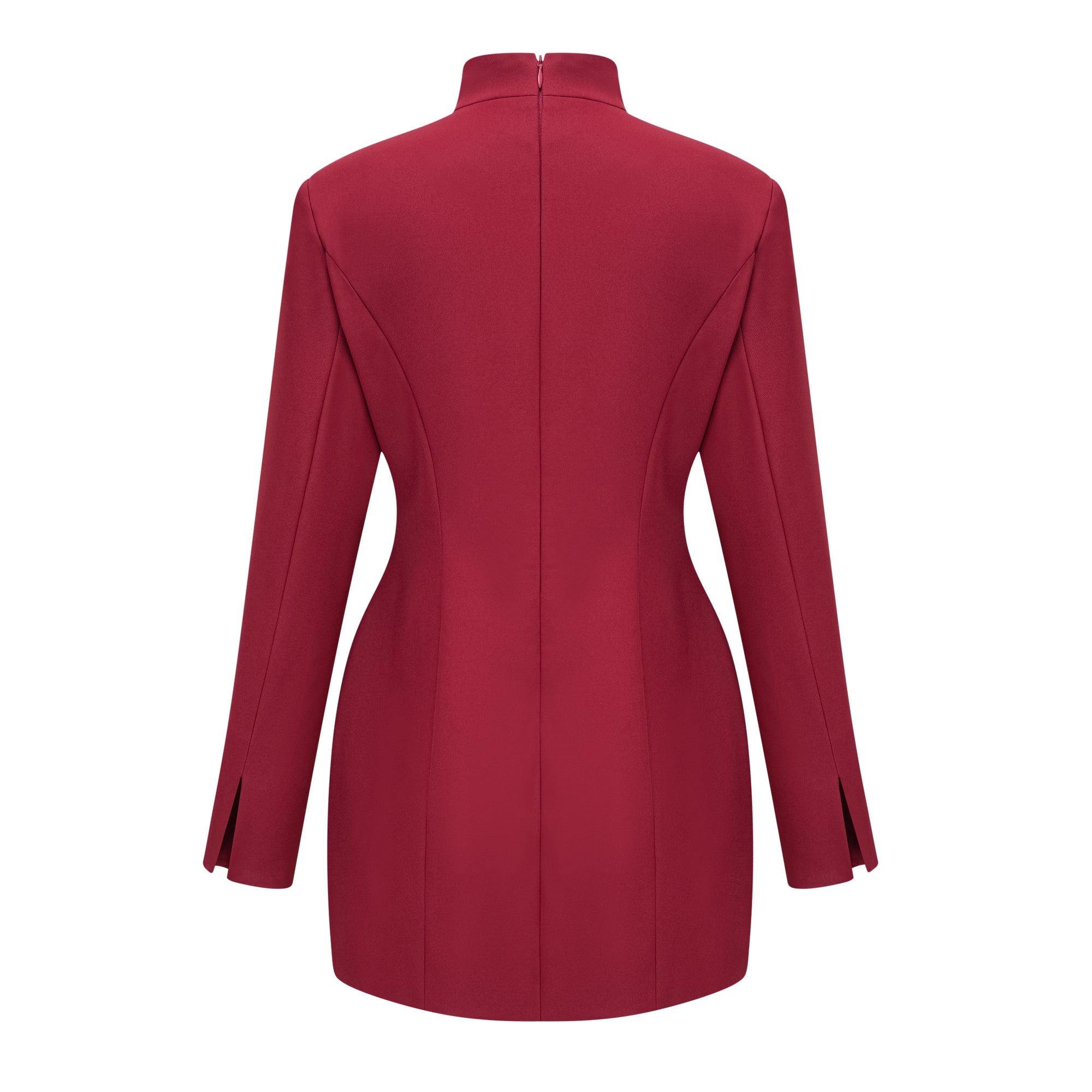 Valeria Burgundy Stand Collar Long Sleeve Mini Dress (Final Sale)