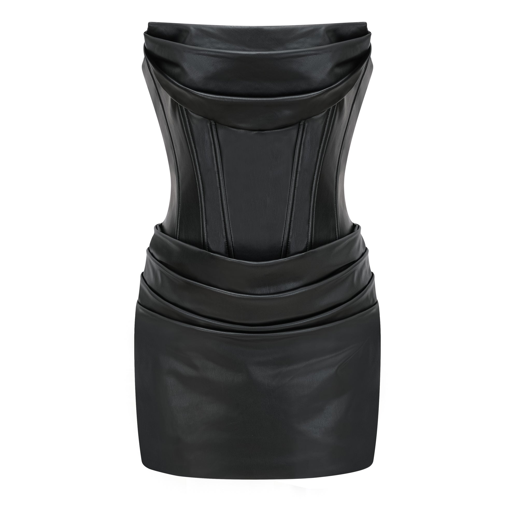 Agnes Black Ruched Leather Bodycon Mini Dress (Final Sale)