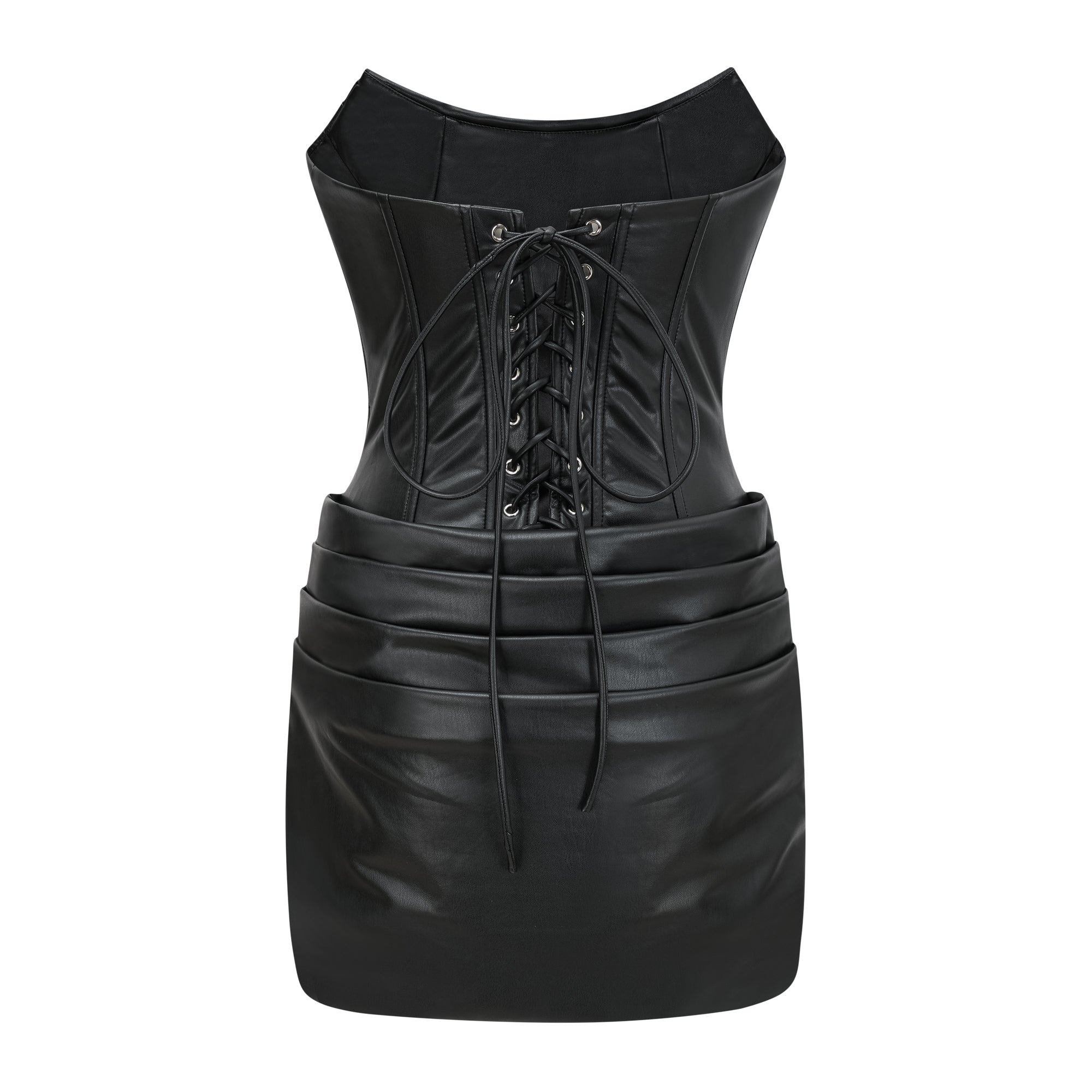 Agnes Black Ruched Leather Bodycon Mini Dress (Final Sale)