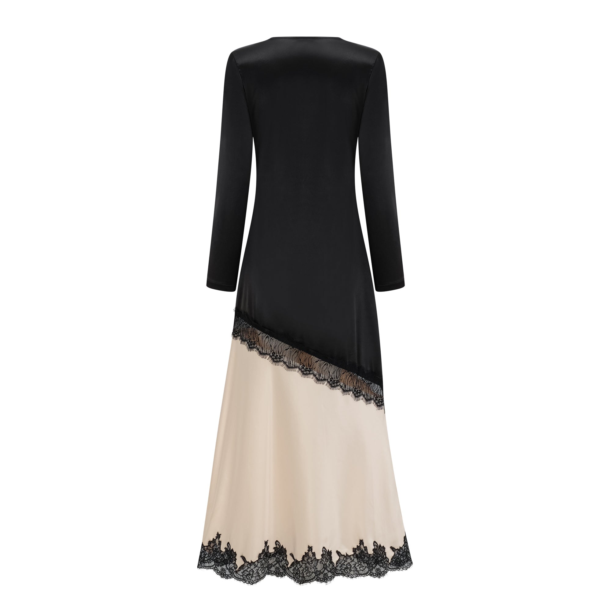 Daniela Black Lace Panel Satin Midi Dress