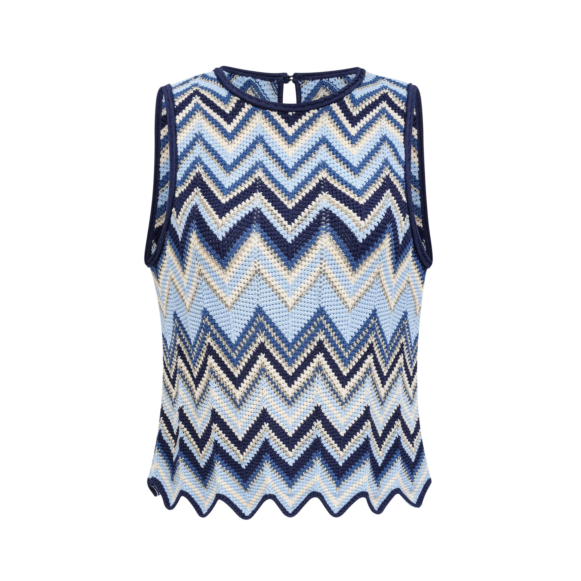 Irina blue zigzag-woven pointelle-knit top & trousers matching set