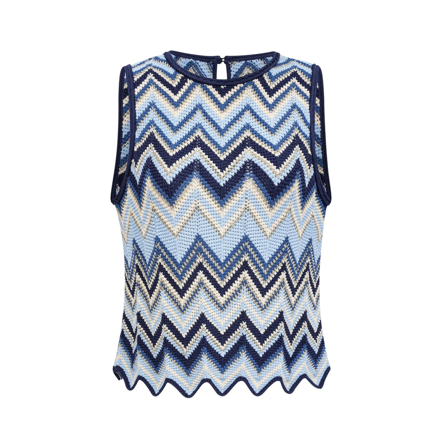 Irina blue zigzag-woven pointelle-knit top & trousers matching set (Final Sale)