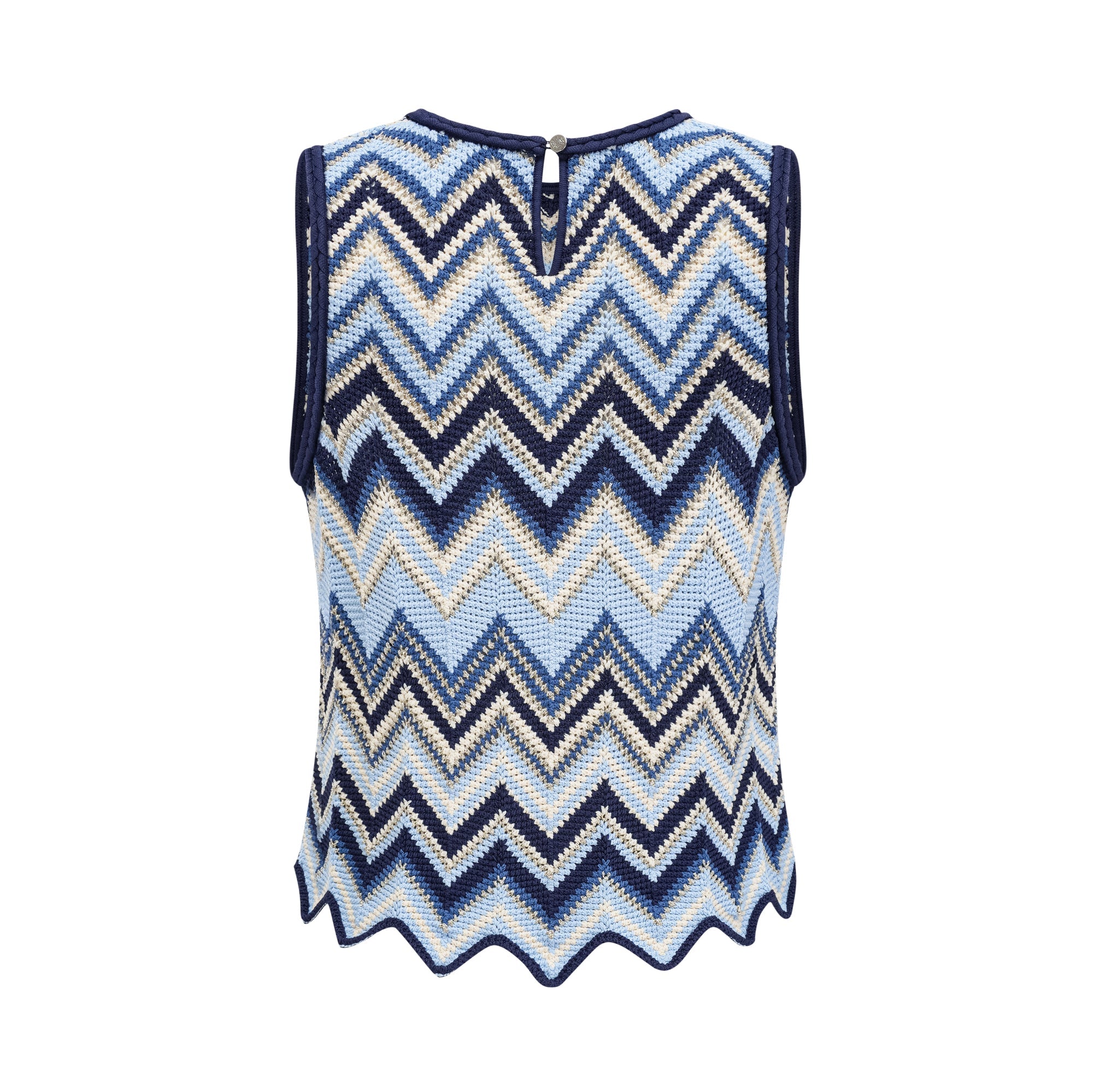 Irina blue zigzag-woven pointelle-knit top & trousers matching set