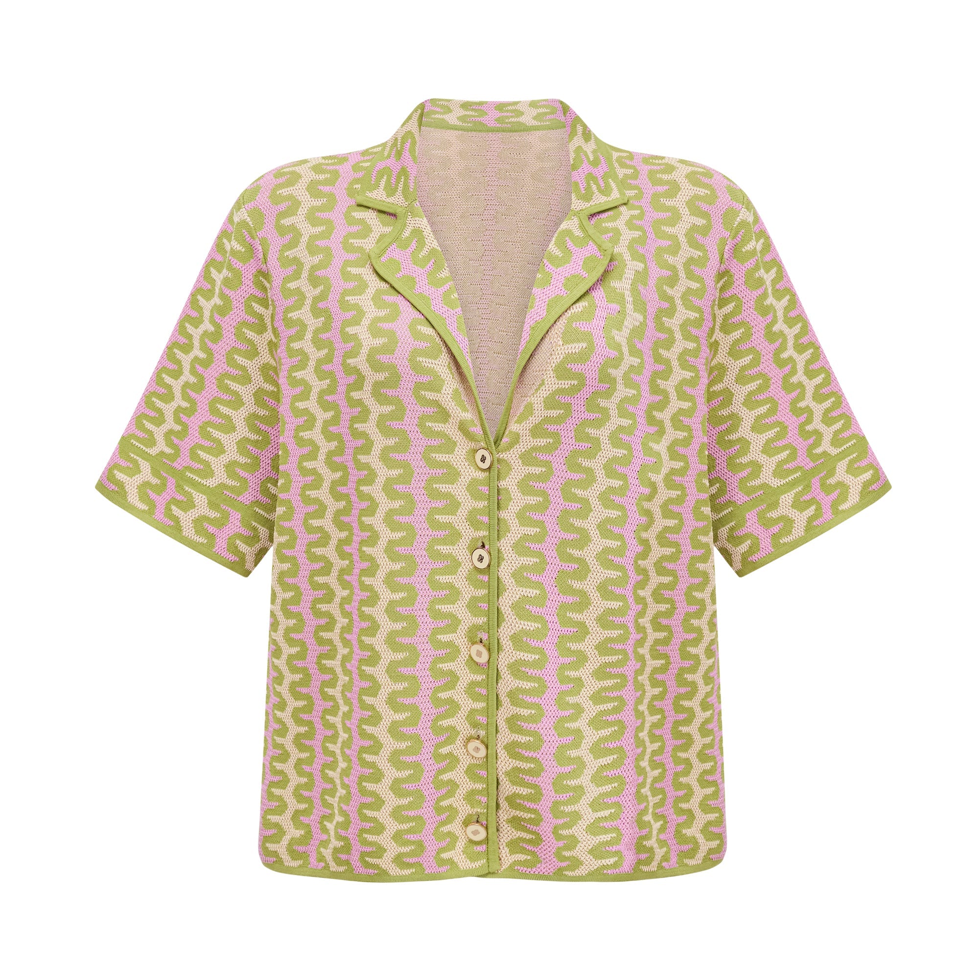 Ophélie green color-block knitted shirt & trousers matching set