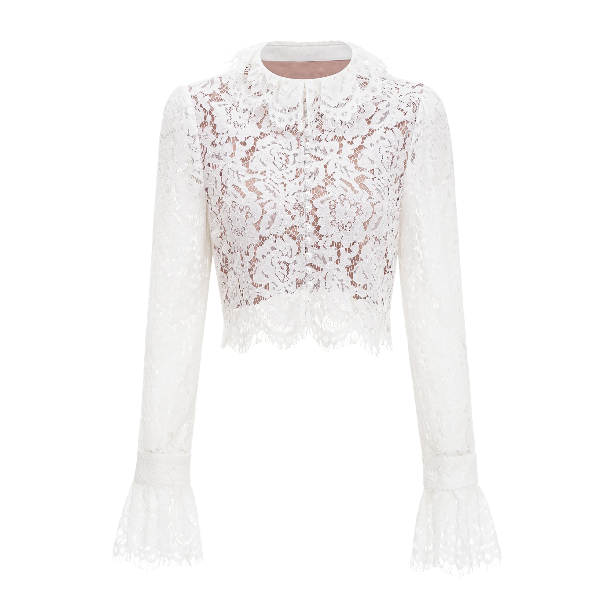 Vesper White High NeckLace Blouse & Skirt Co-ord Set
