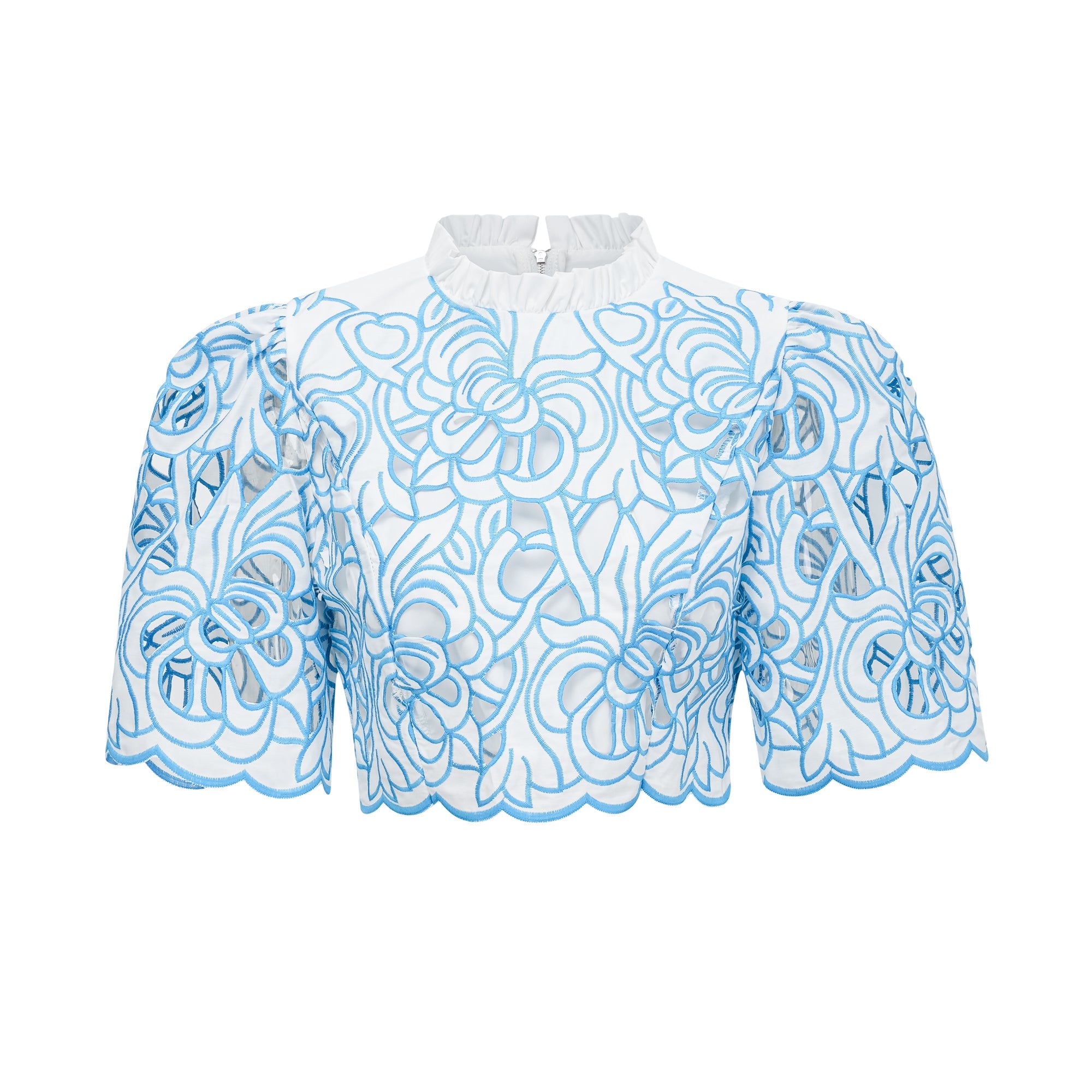 Aurore blue cut-out embroidered top & skirt matching set (Final Sale-US Only)