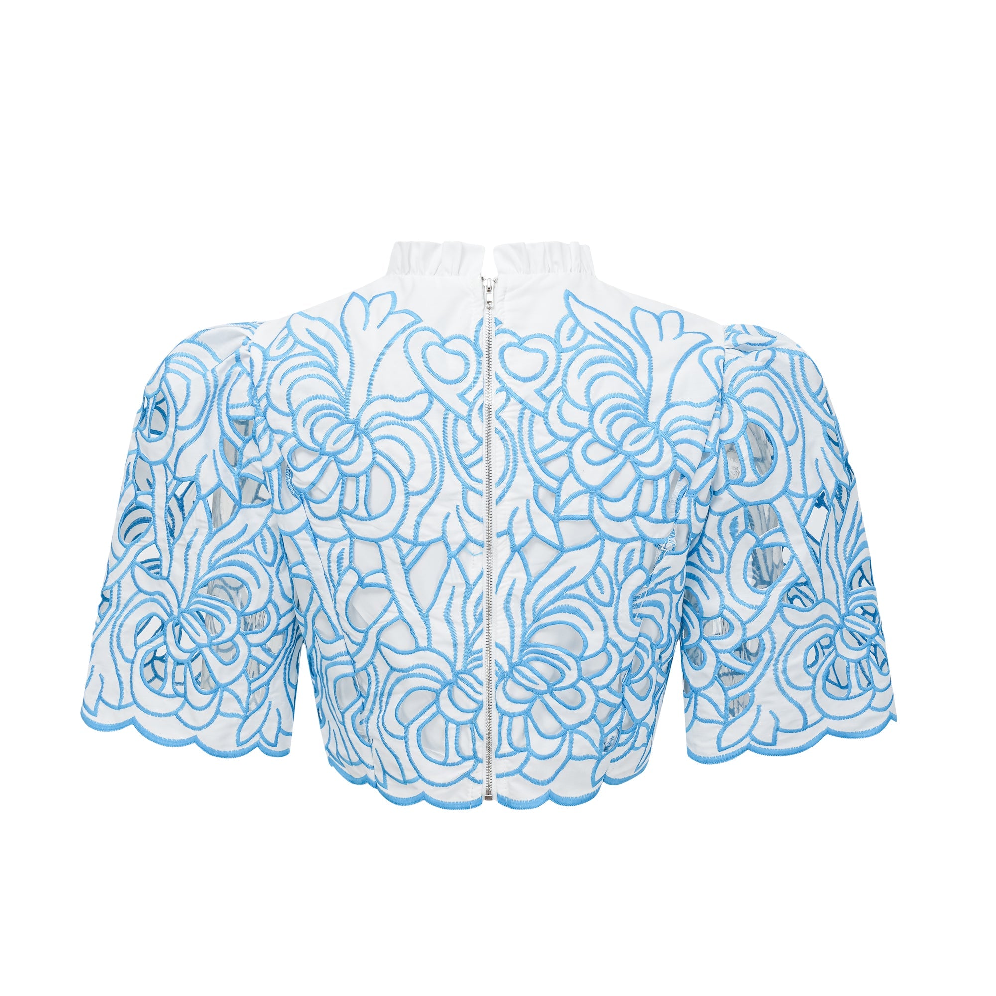 Aurore blue cut-out embroidered top & skirt matching set (Final Sale-US Only)
