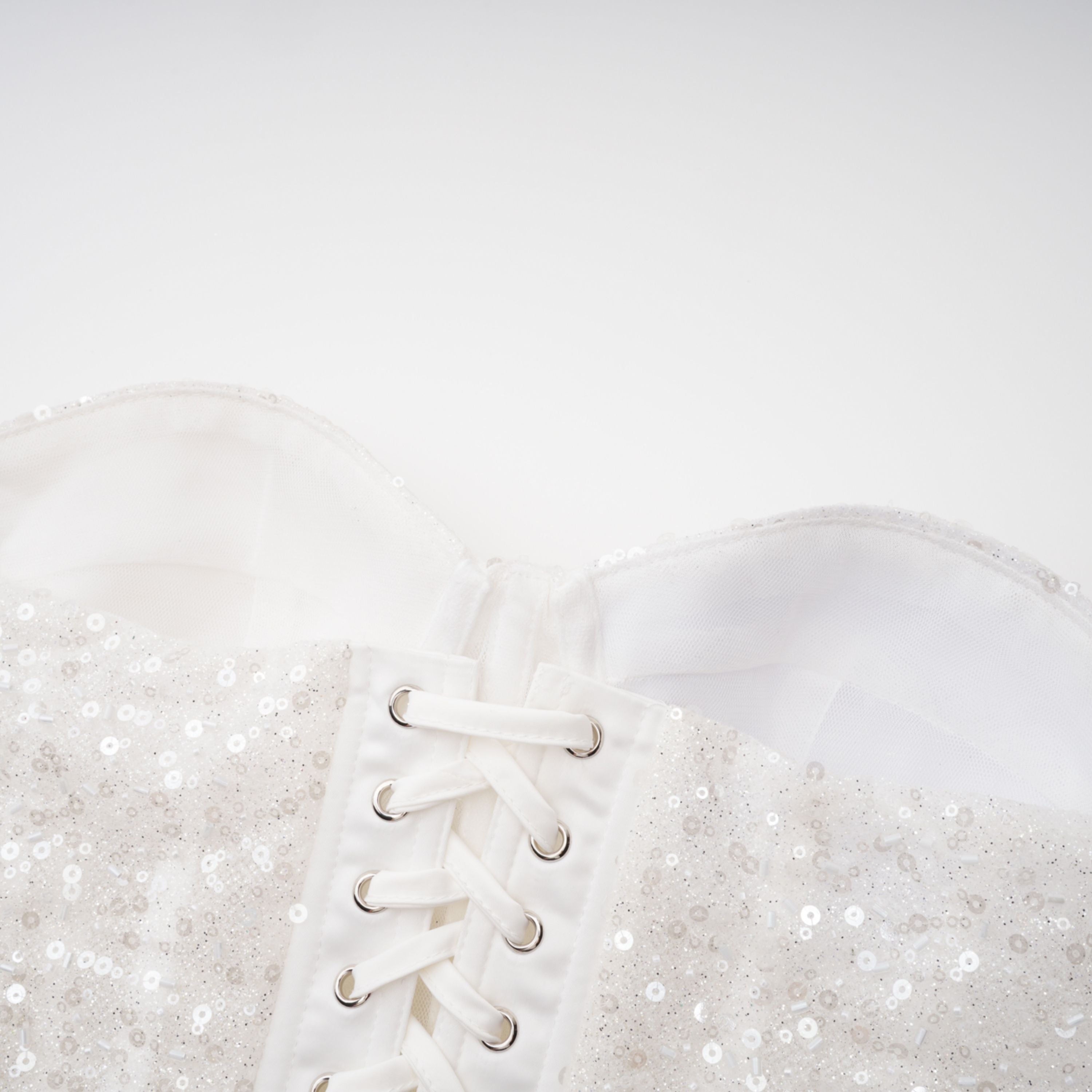 Zora White Sequin Corset Top & Satin Skirt Set (Final Sale)