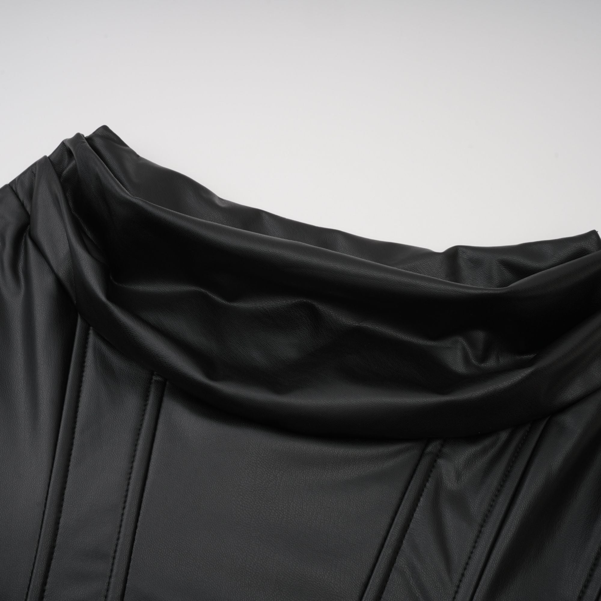 Agnes Black Ruched Leather Bodycon Mini Dress (Final Sale-US Only)