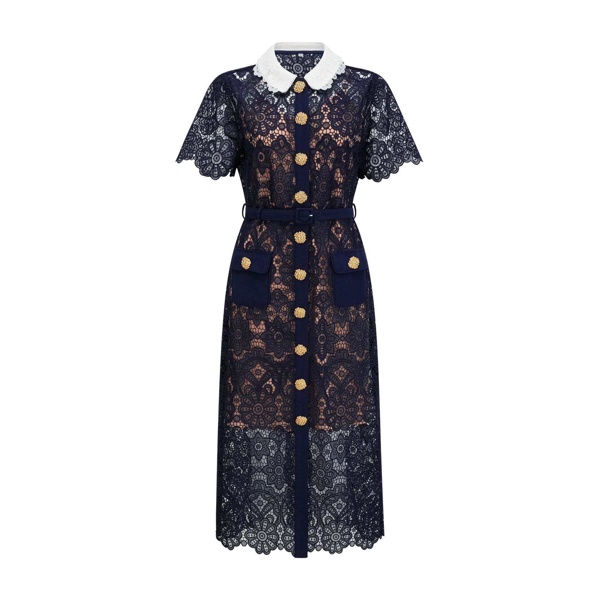 Ariane Navy Crochet-lace Midi Dress (Final Sale-US Only)