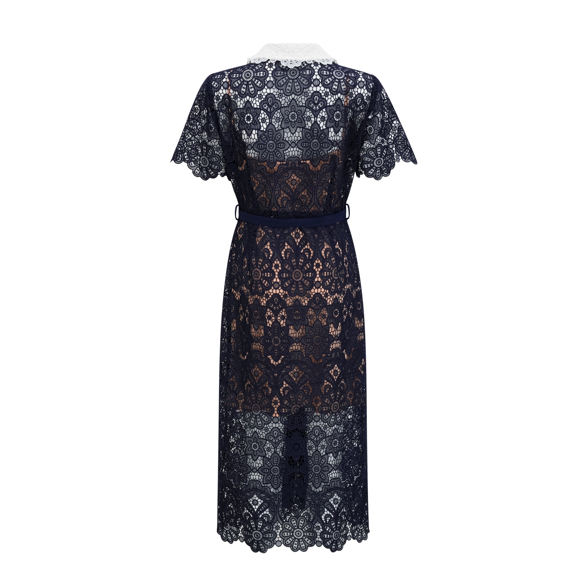 Ariane dark-blue floral crochet-lace midi dress