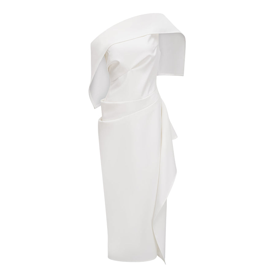 Kåre White Asymmetrical Gathered Midi Dress