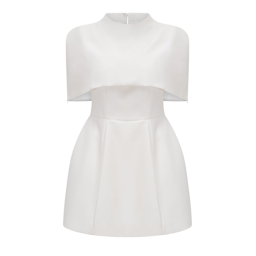 Kristveig White Cape Design Structured Mini Dress