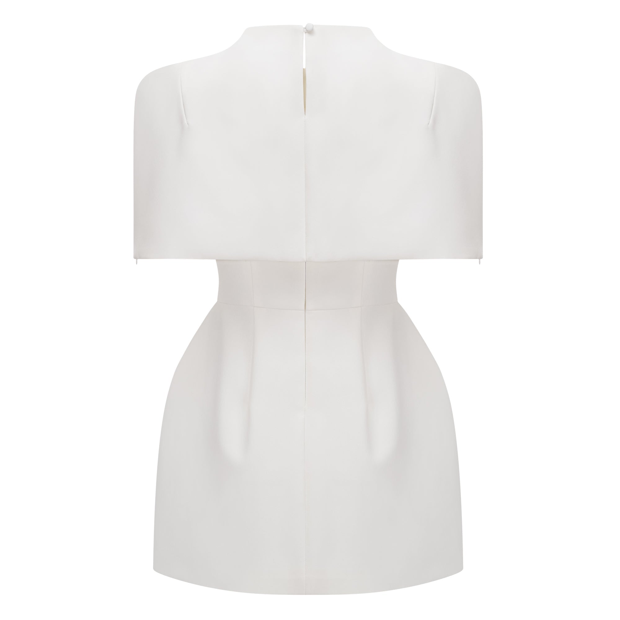 Kristveig White Cape Design Structured Mini Dress