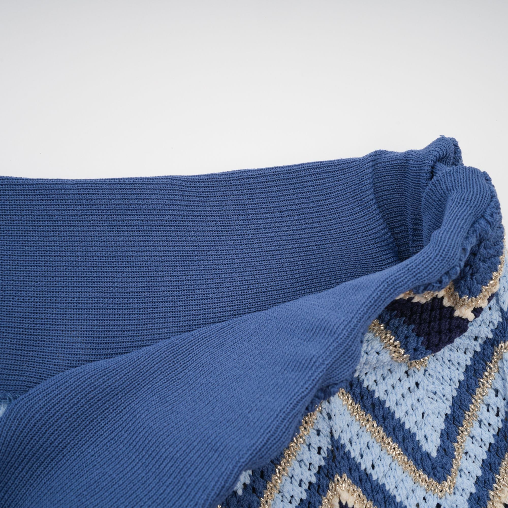 Irina blue zigzag-woven pointelle-knit top & trousers matching set