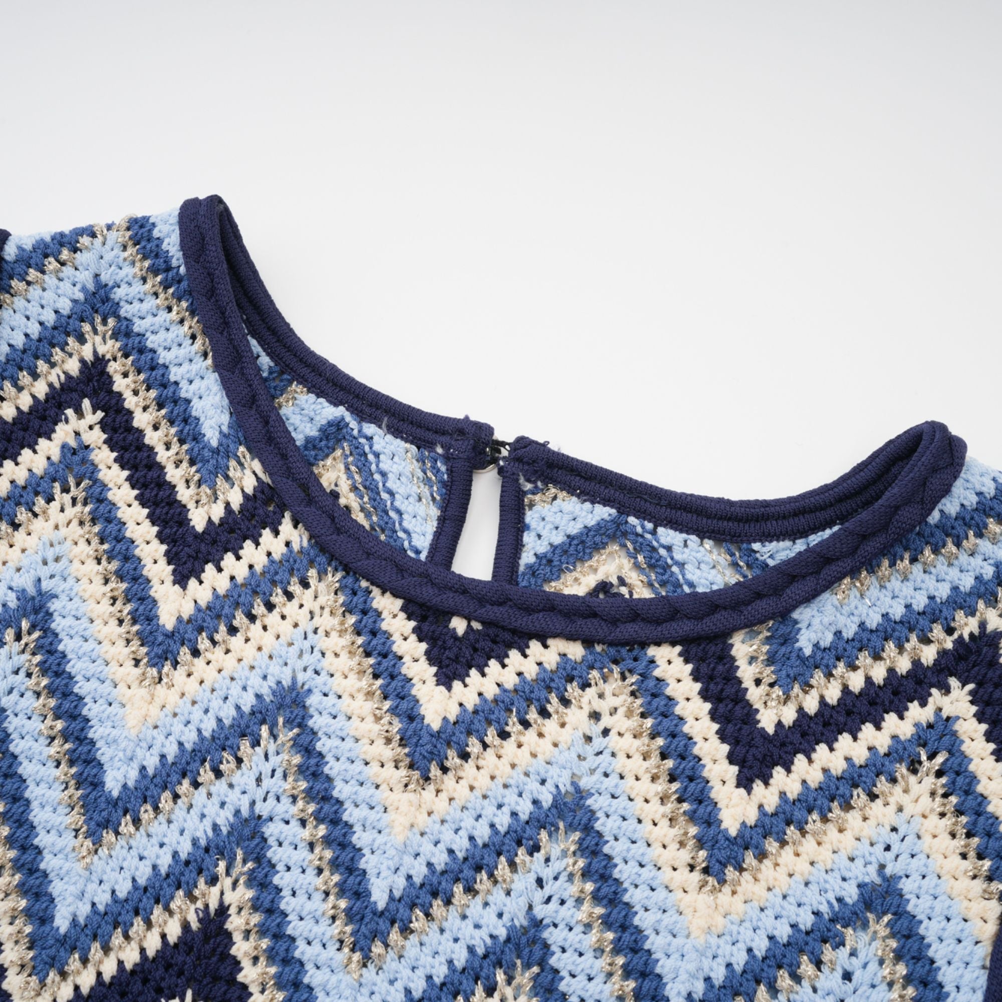Irina blue zigzag-woven pointelle-knit top & trousers matching set