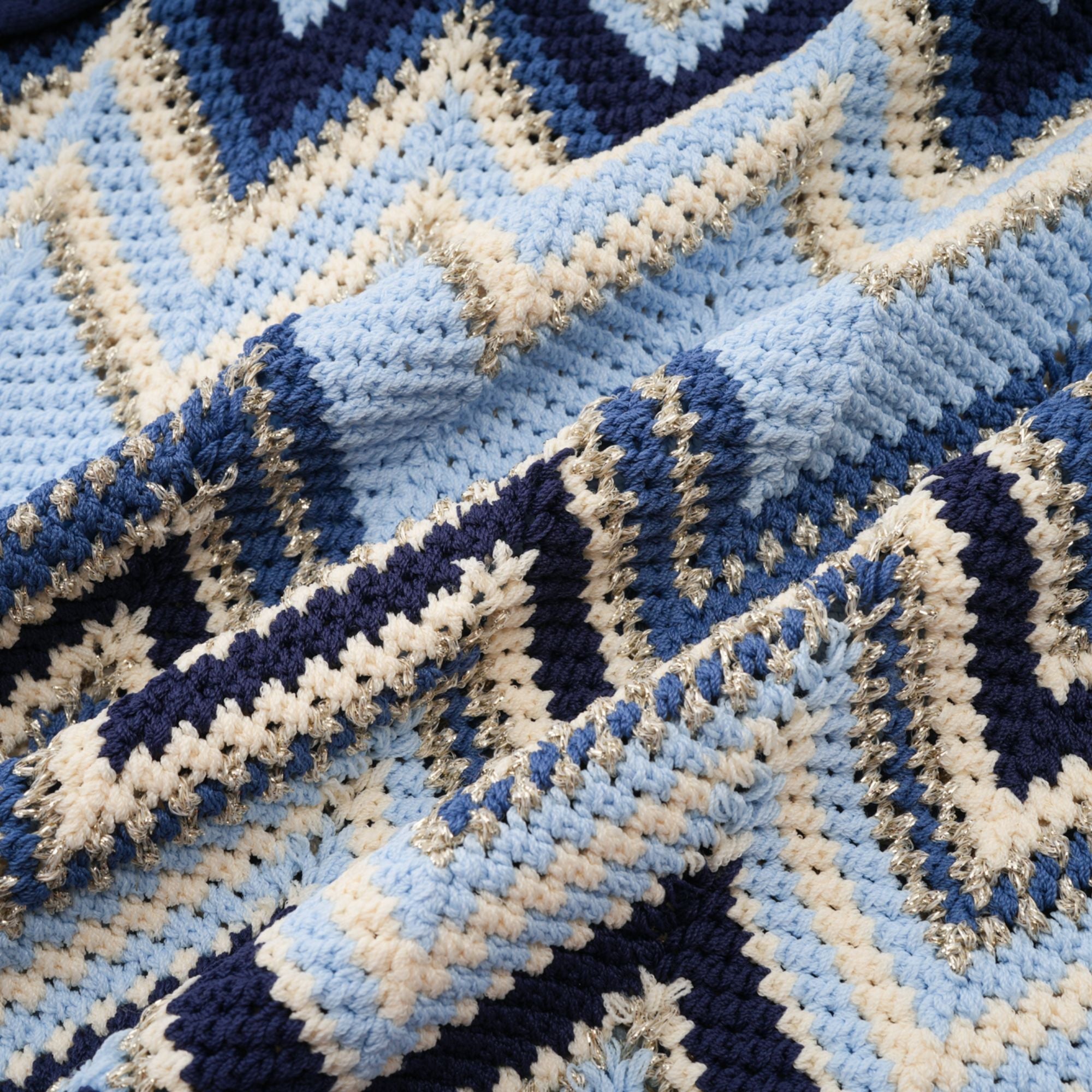 Irina blue zigzag-woven pointelle-knit top & trousers matching set