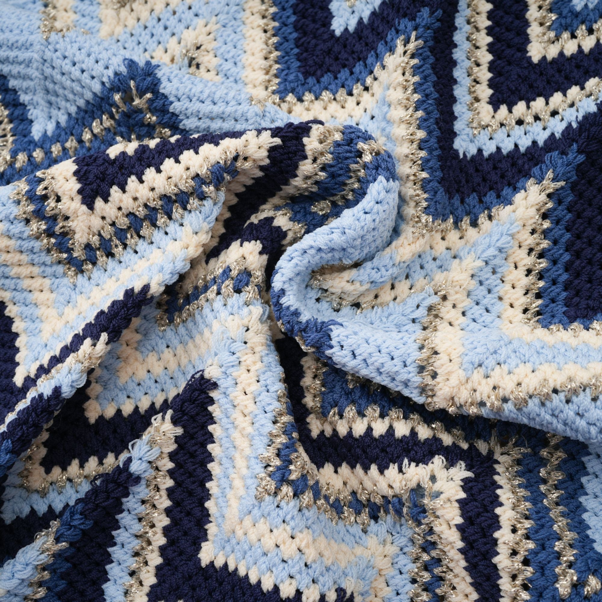 Irina blue zigzag-woven pointelle-knit top & trousers matching set
