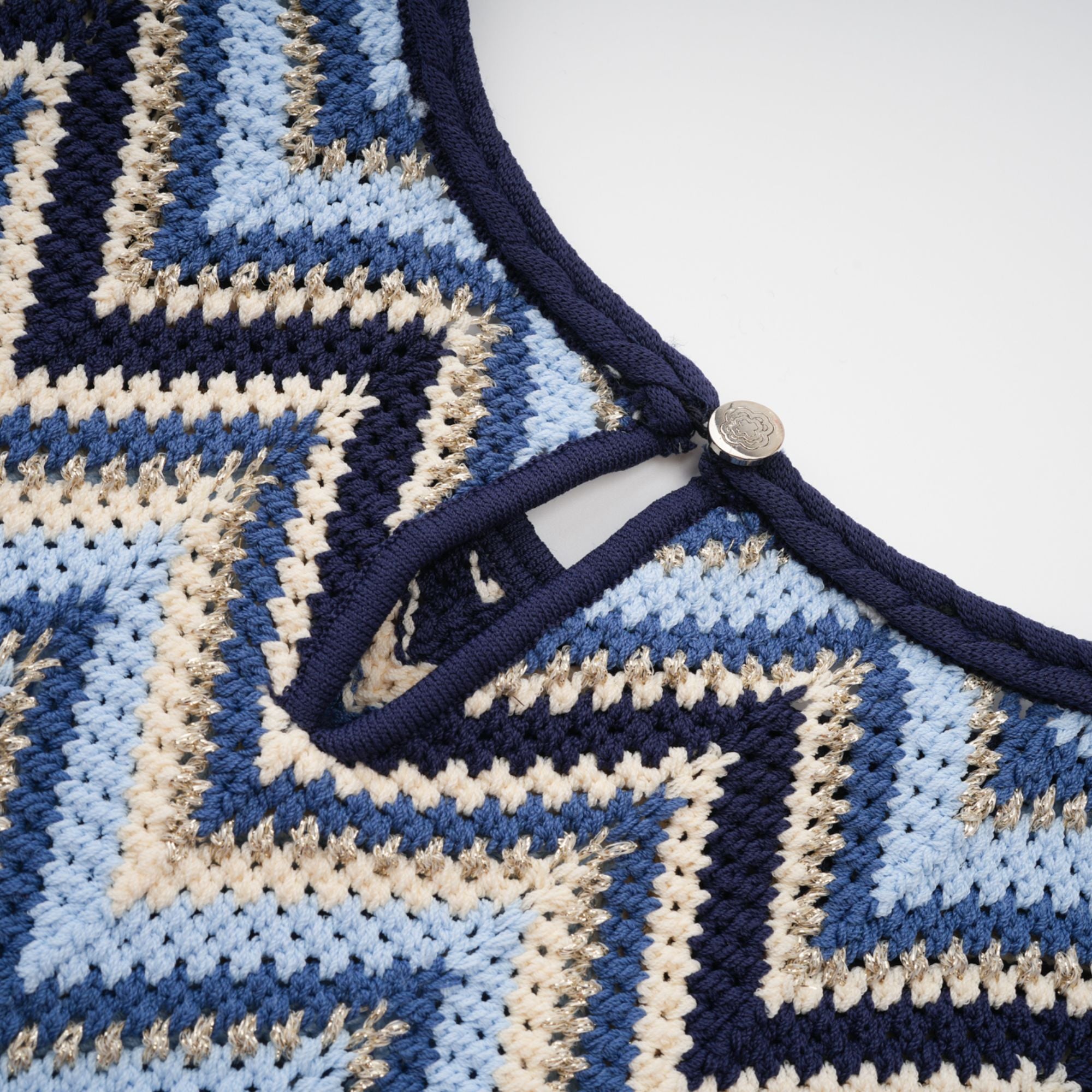 Irina blue zigzag-woven pointelle-knit top & trousers matching set