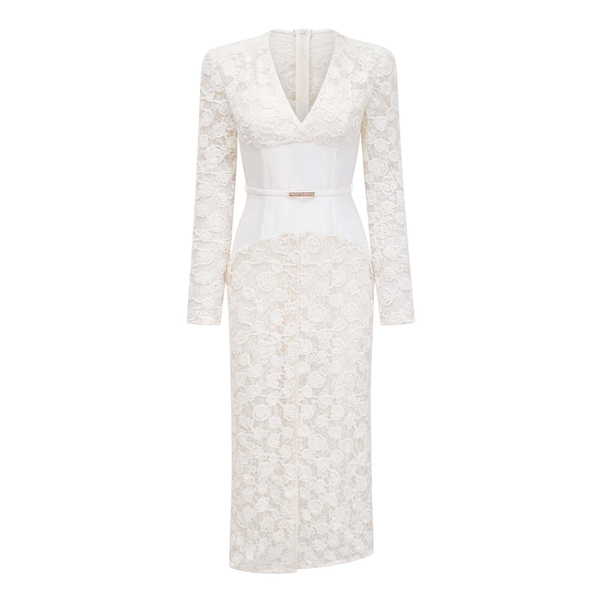 Oona White Floral Lace Pencil Midi Dress (Final Sale-US Only)