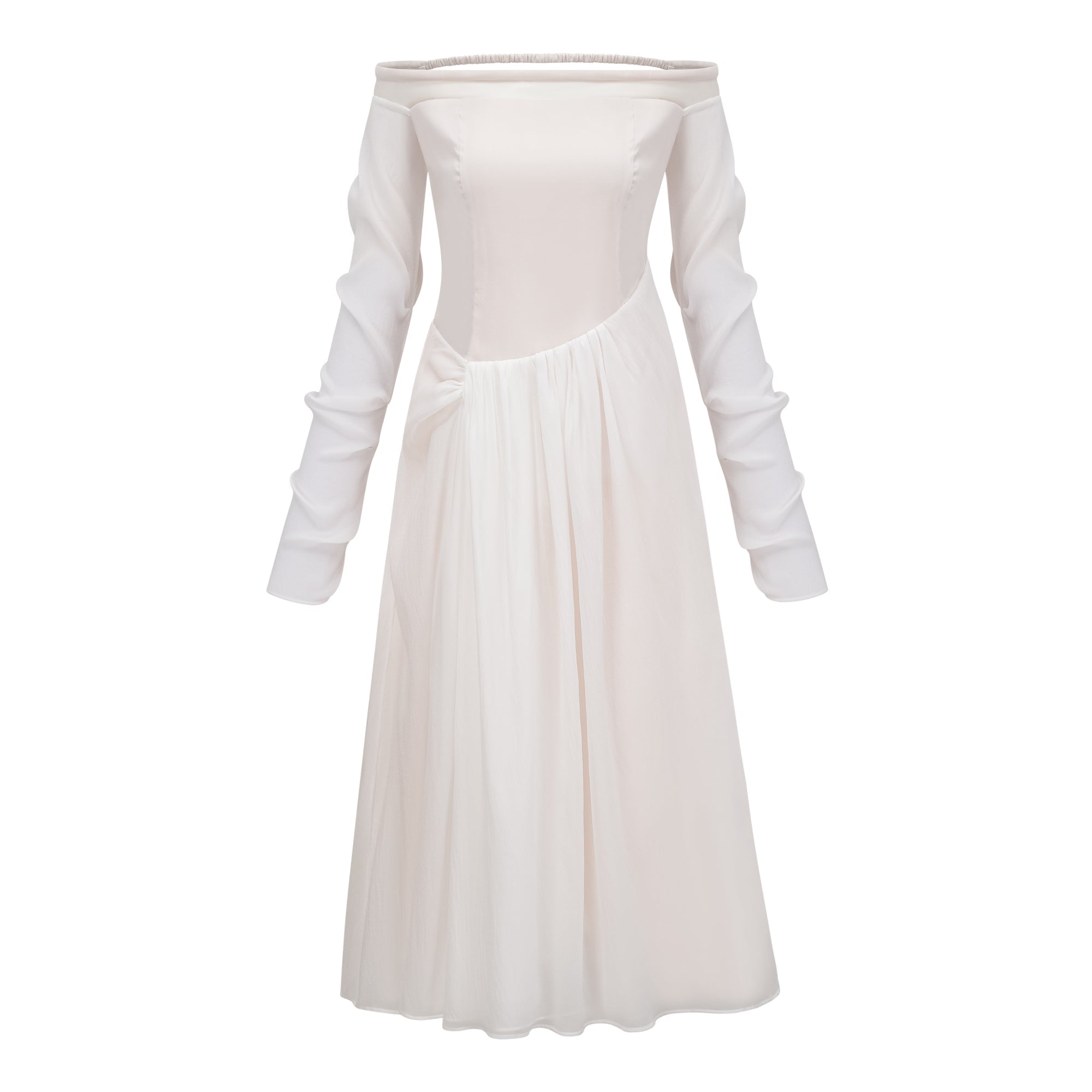 Gelsomina White Gathered Crepe Midi Dress (Final Sale-US Only)