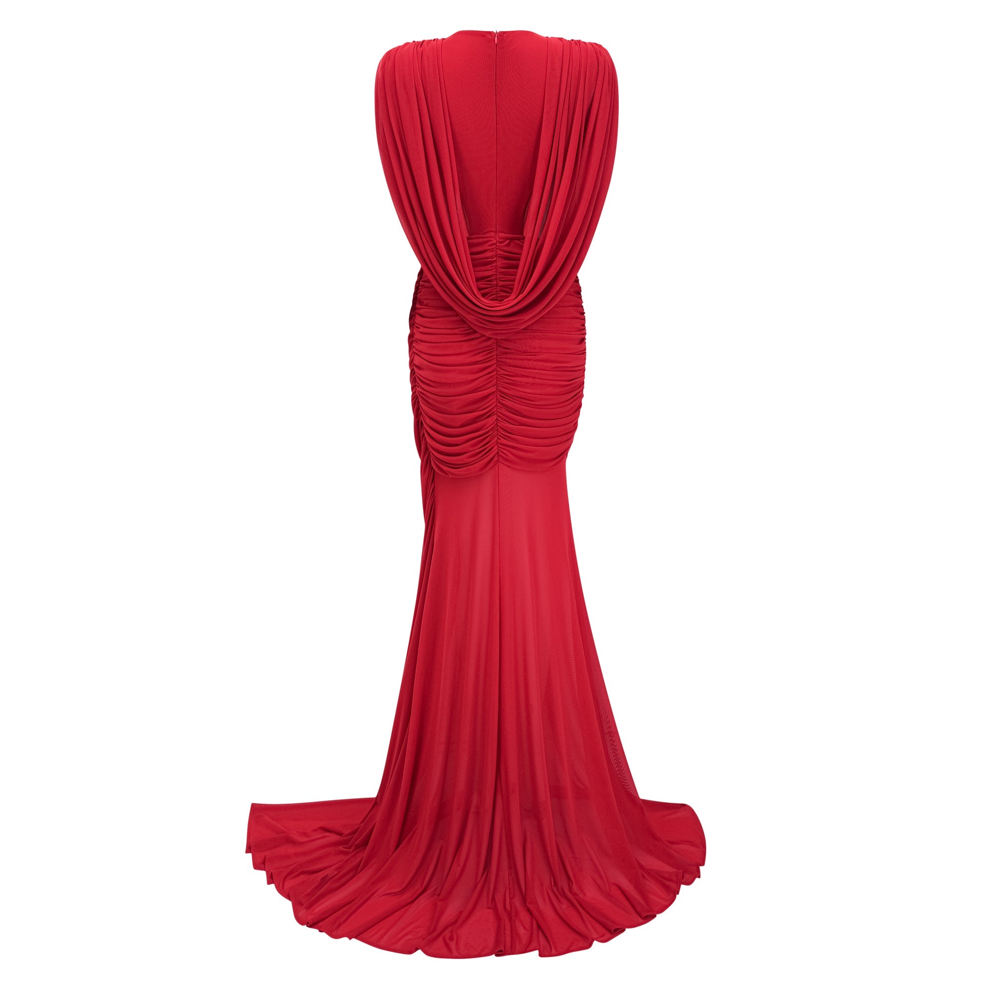 Fíona Red Asymmetrical Draped Maxi Gown (Final Sale-US Only)
