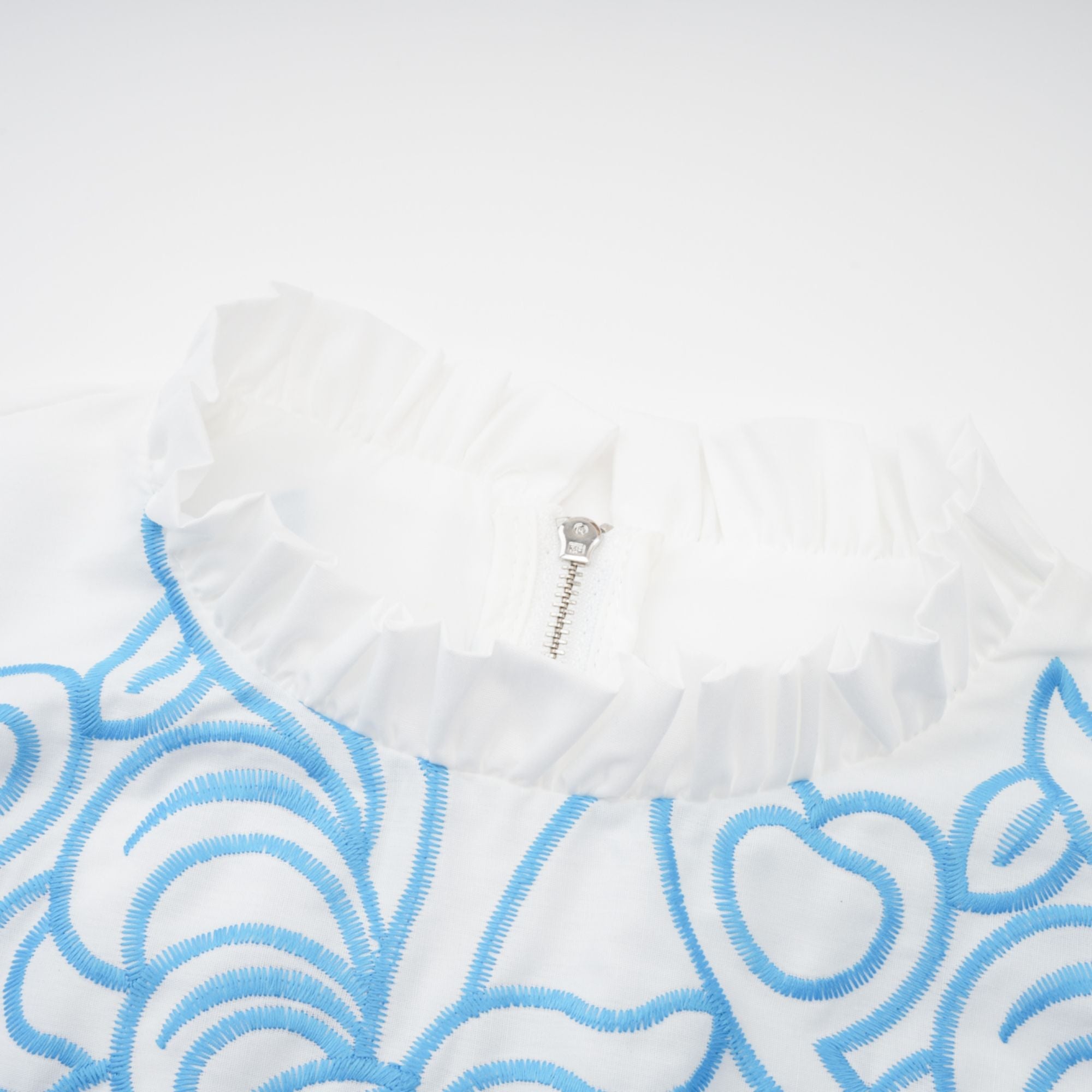 Aurore blue cut-out embroidered top & skirt matching set (Final Sale-US Only)