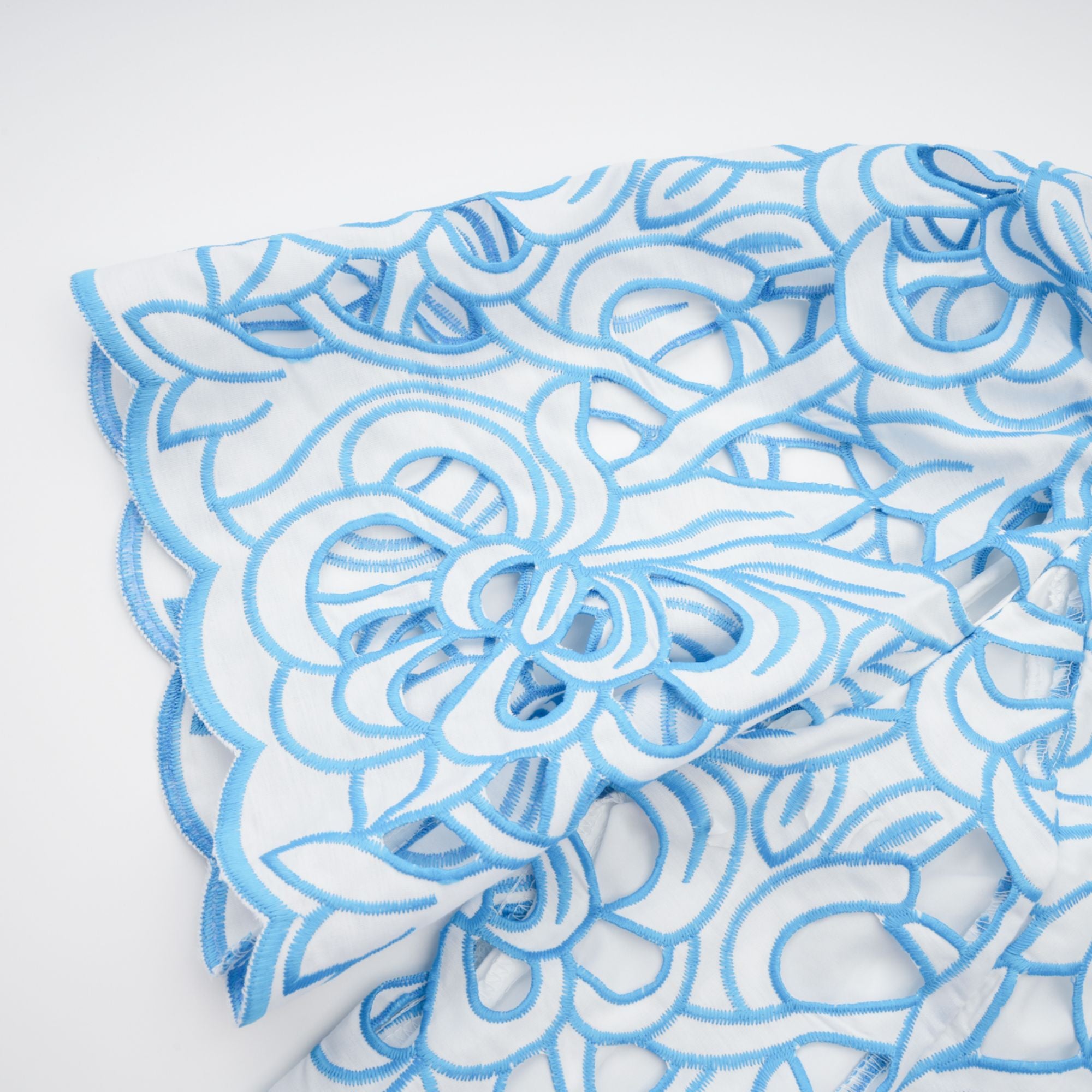 Aurore blue cut-out embroidered top & skirt matching set (Final Sale-US Only)