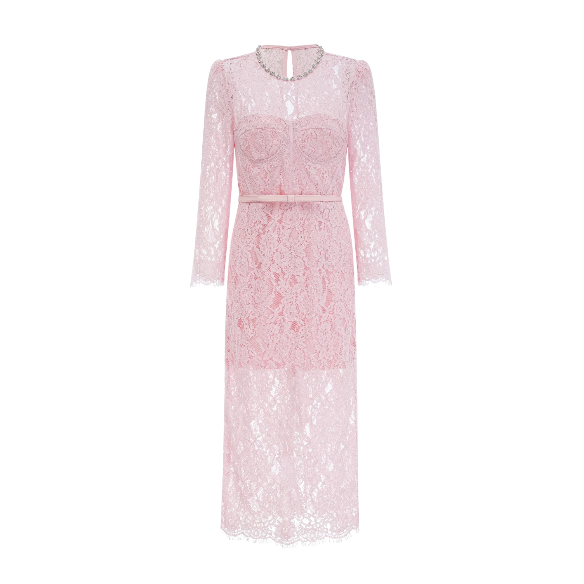 Elisabetta pink embellished floral-embroidered lace midi dress
