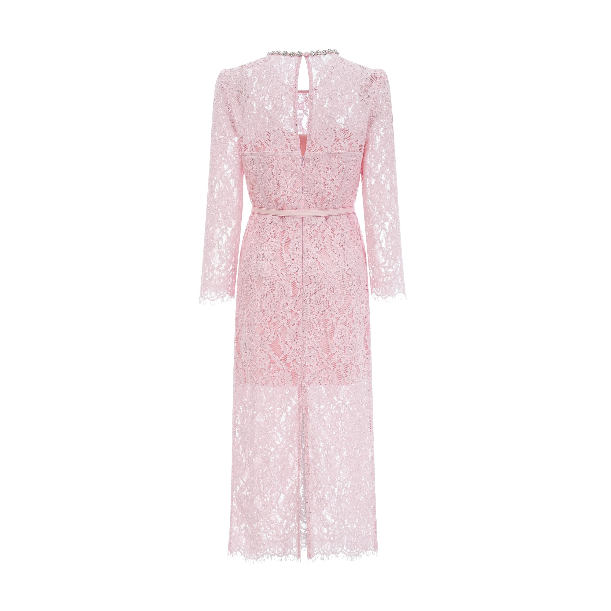 Elisabetta pink embellished floral-embroidered lace midi dress