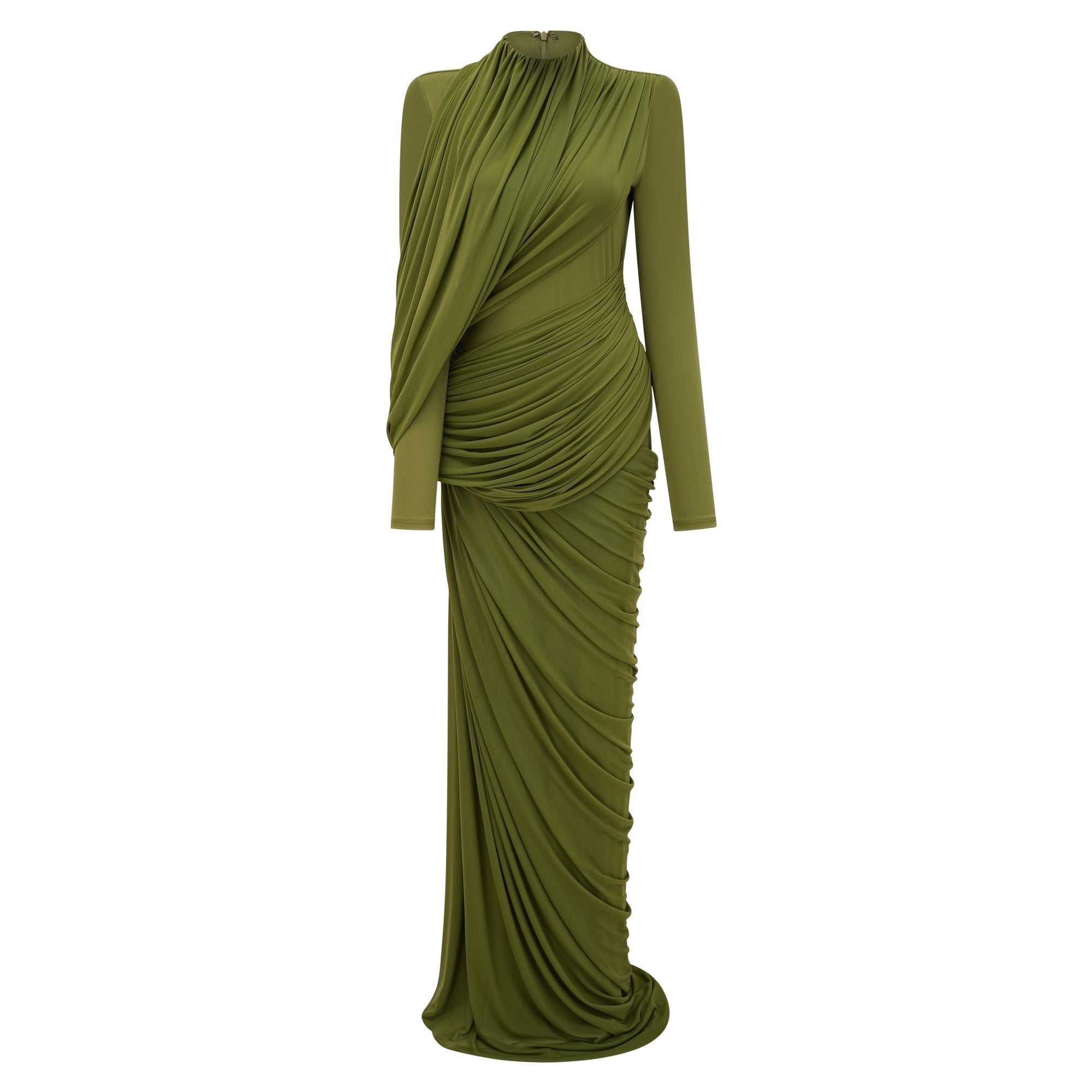 Arlette Green Asymmetrical Ruched Maxi Dress (Final Sale-US Only)