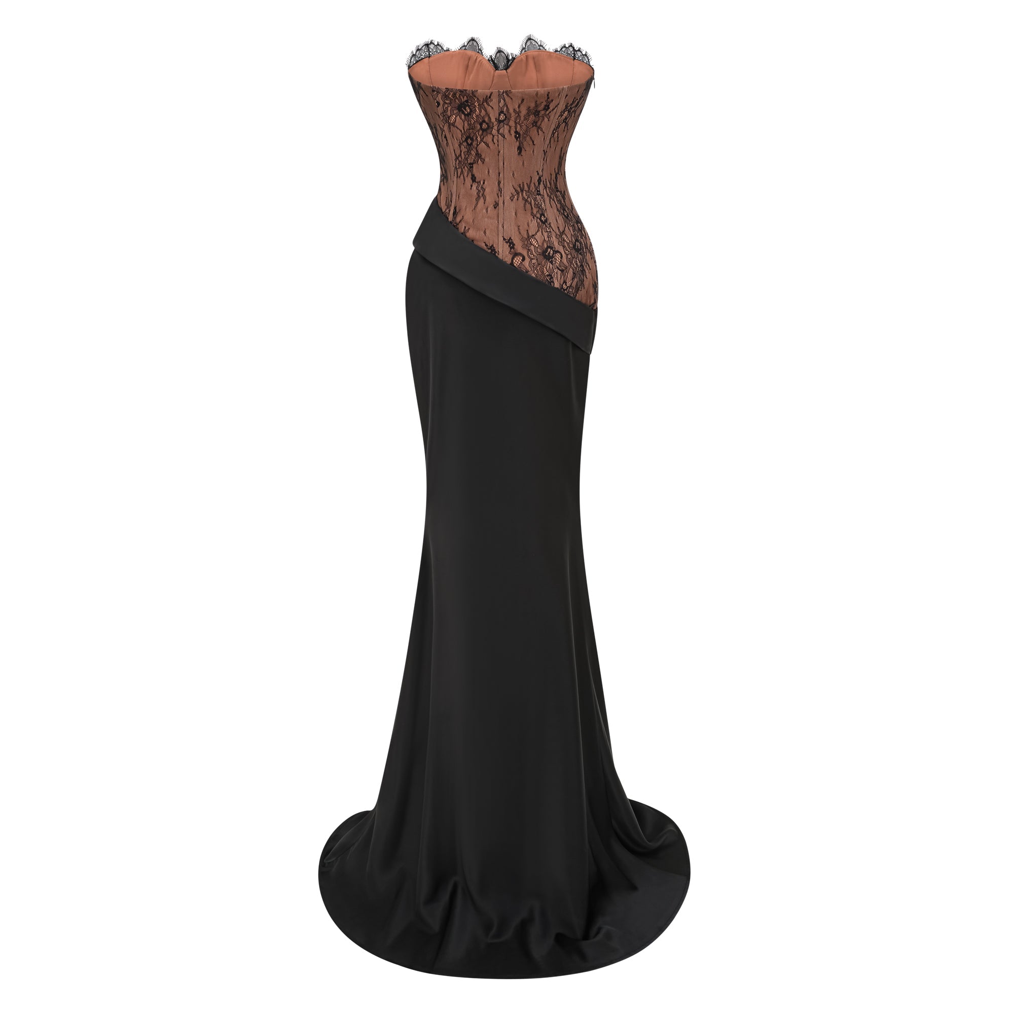 Mirela Black Lace Panel Satin Maxi Dress