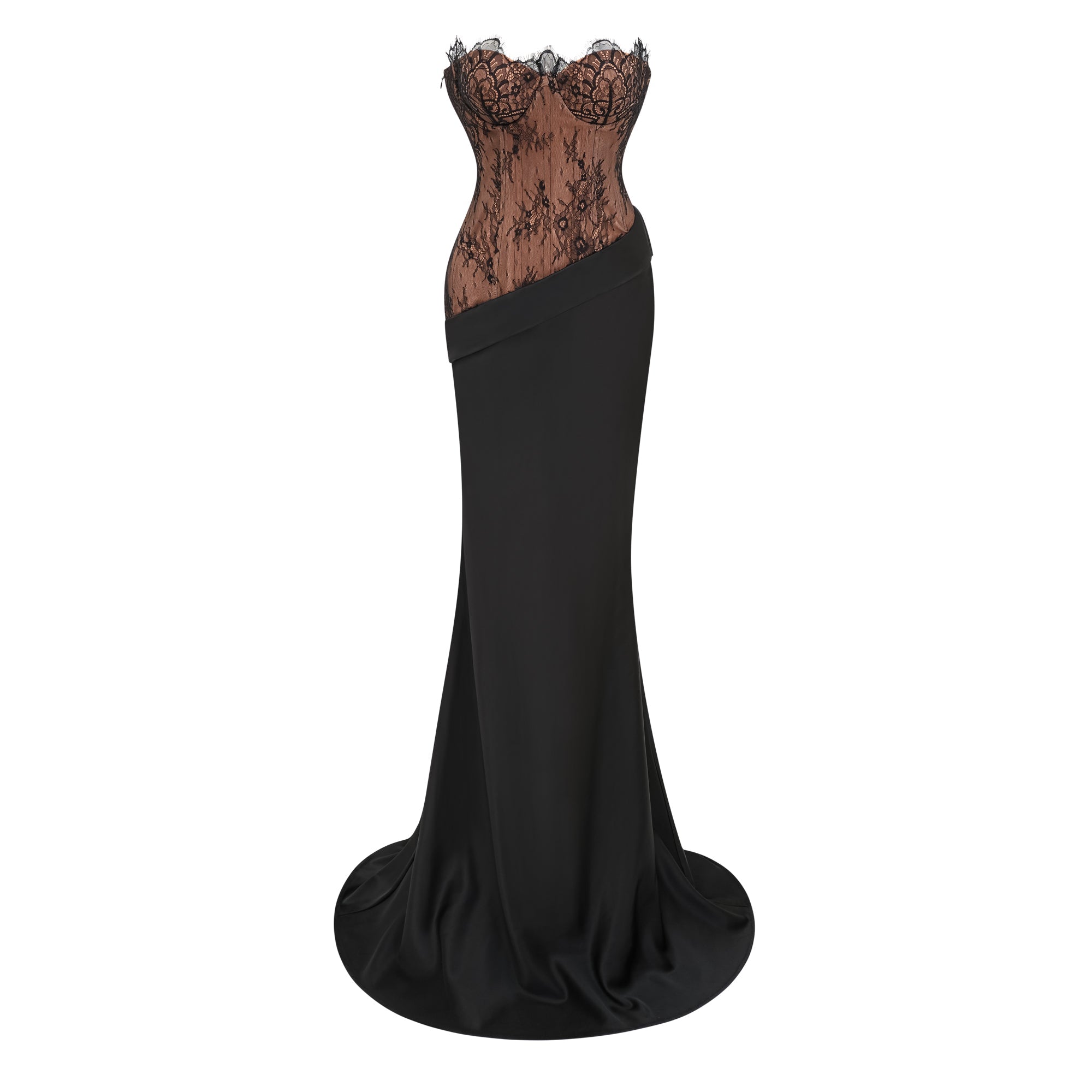 Mirela Black Lace Panel Satin Maxi Dress