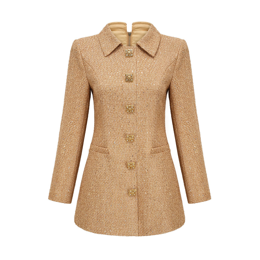 Morgane tweed long-sleeve mini dress - Gold