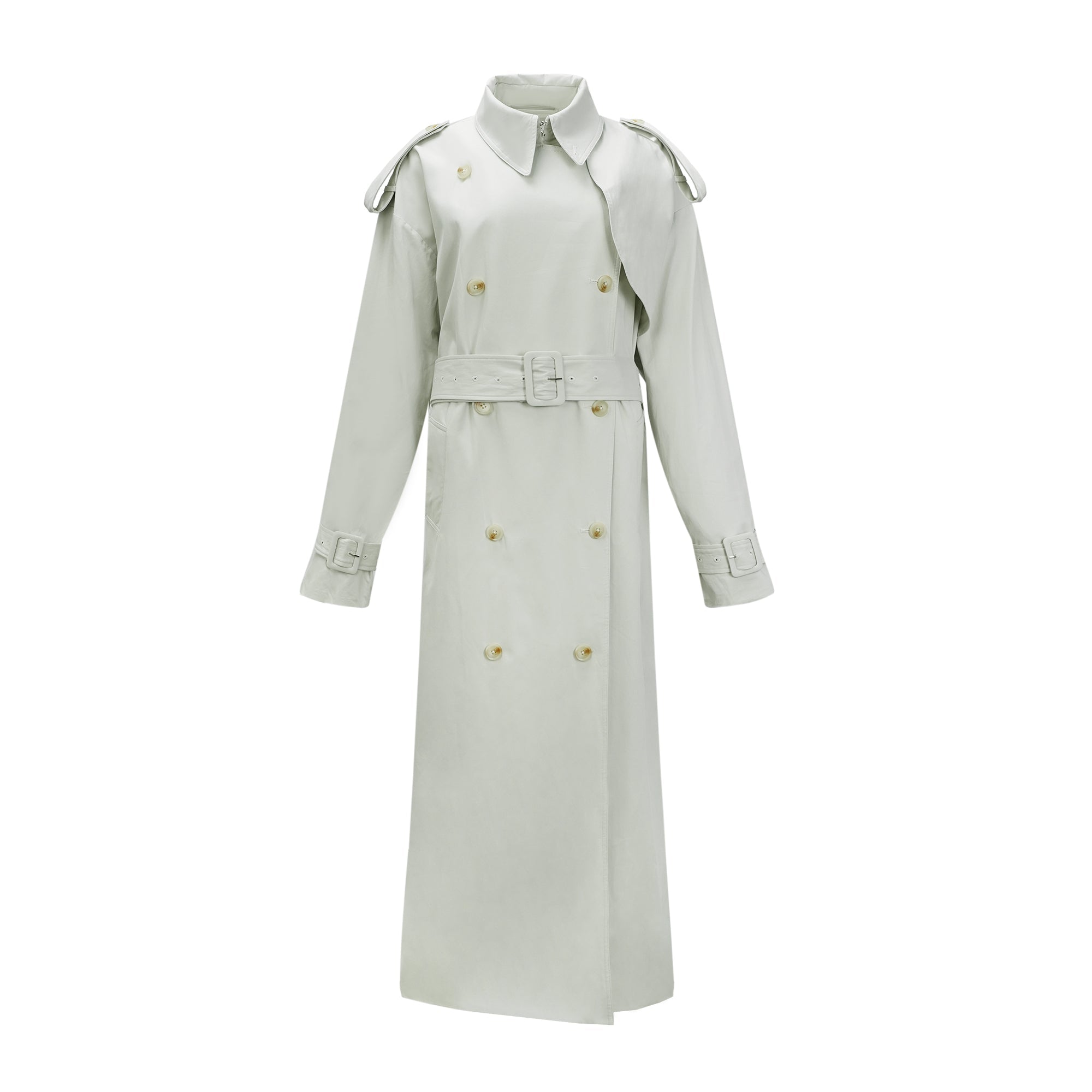Bruyère White Double-Breasted Long Trench Coat